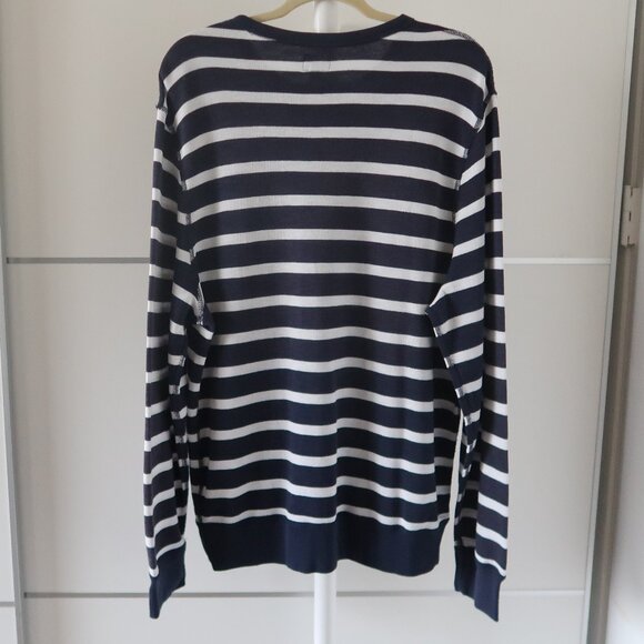 NWT J.Crew 100% Cotton Navy & Off White Striped Long Sleeve Pocket Tee Shirt L - Picture 3 of 8